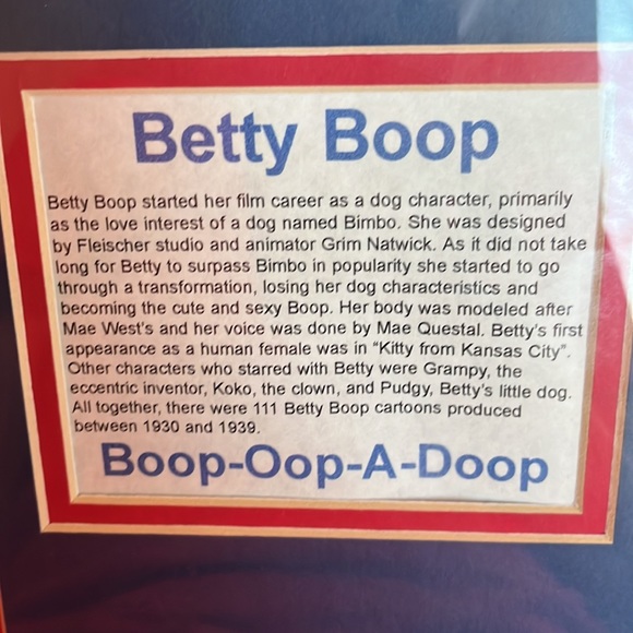 Vintage 11” x 14” patriotic framed Betty Boop bikini print matted picture EUC - Picture 3 of 5